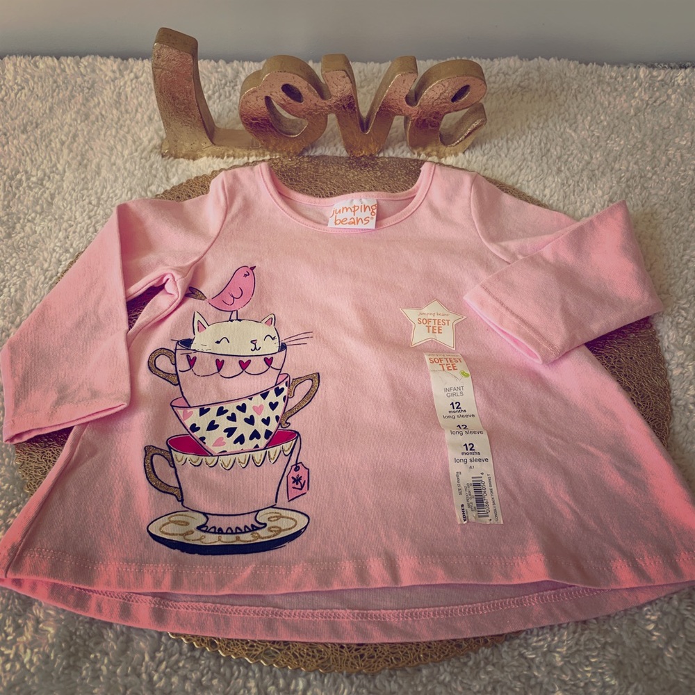Jumping Beans Baby Girls Pink Long Sleeve Tee Shirt Size 12 Months NWT